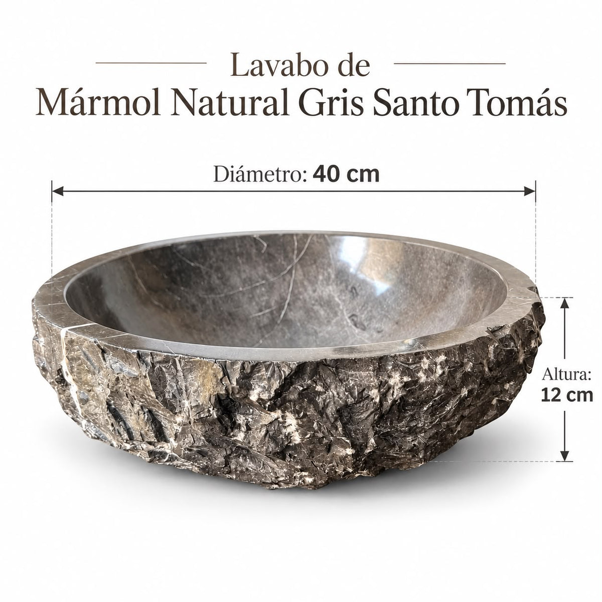 Ovalín Media Esfera Gris 40cm x 12cm | Lavabo de Mármol para Baño