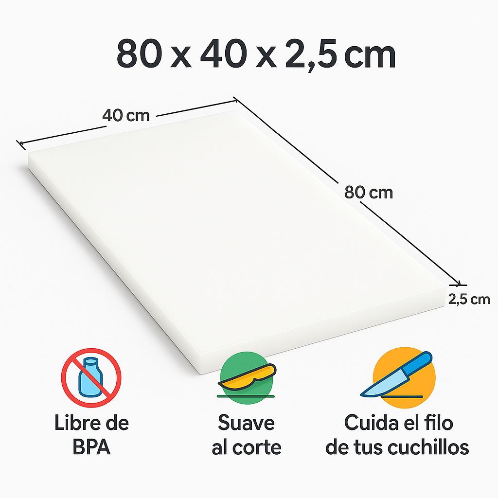 Tabla para Picar de Polietileno – 80 x 40 x 2.5 cm