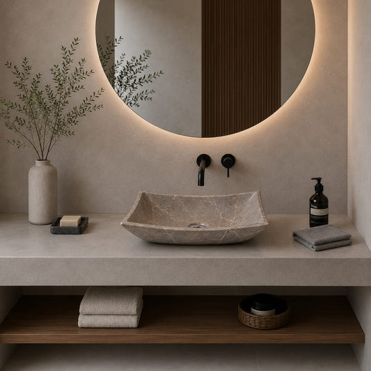 Ovalín Pañuelo Gris Santo Tomás 40 x 30 x 12cm | Lavabo de Mármol para Baño