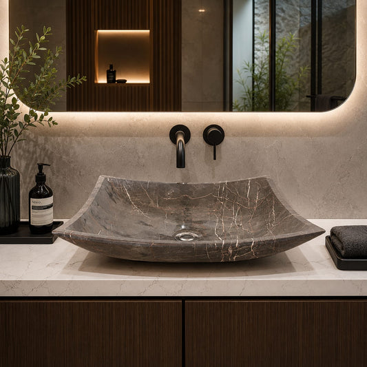 Ovalín Pañuelo Gris Santo Tomas 45 x 35 x 12cm | Lavabo de Mármol para Baño