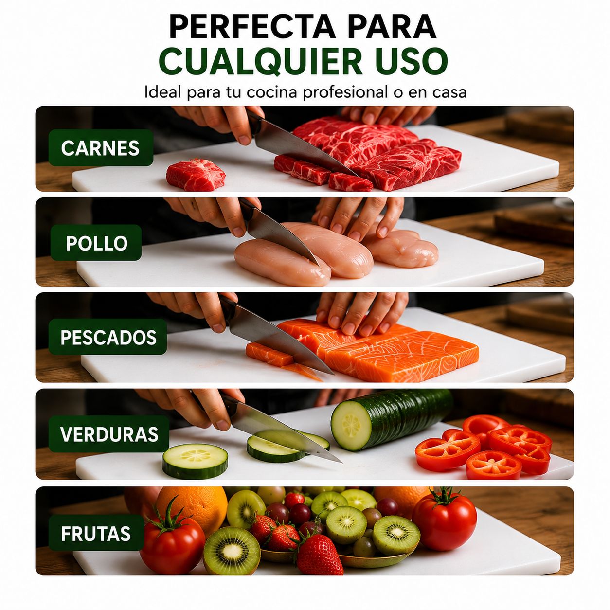 Tabla para Picar Profesional 60×40 cm | Polietileno Grado Alimenticio | Libre de BPA | 1.3 cm de Grosor