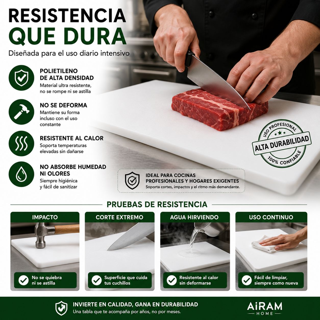 Tabla para Picar Profesional 60×40 cm | Polietileno Grado Alimenticio | Libre de BPA | 1.3 cm de Grosor
