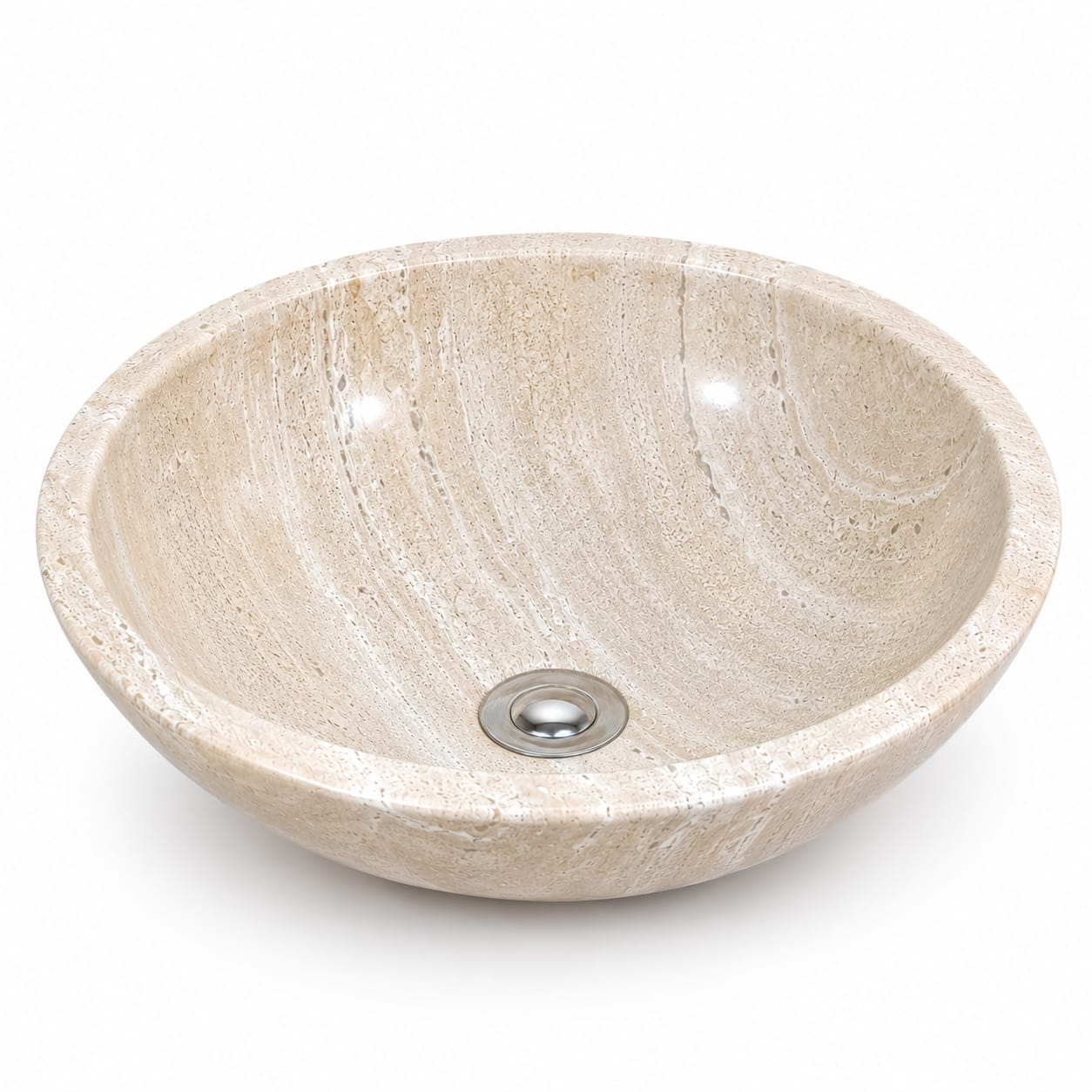 Ovalín Media Esfera Beige Travertino 35cm x 12cm | Lavabo de Mármol para Baño