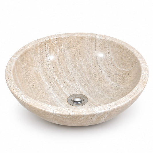 Ovalín Media Esfera Beige Travertino 35cm x 12cm | Lavabo de Mármol para Baño
