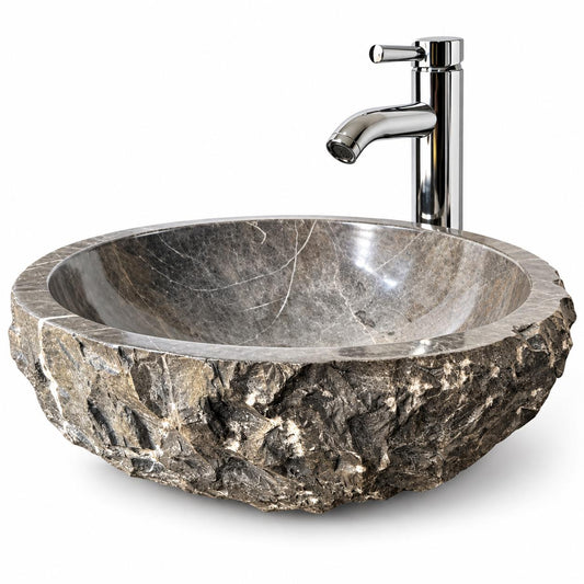 Ovalín Media Esfera Gris 40cm x 12cm | Lavabo de Mármol para Baño