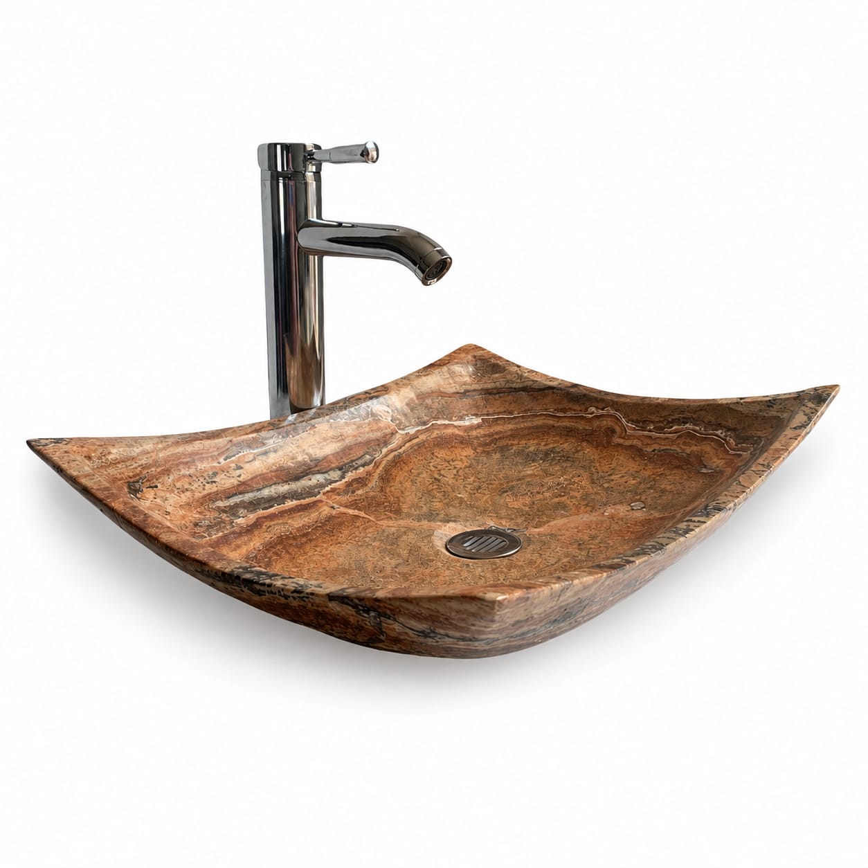 Ovalín Pañuelo Rojo Travertino 40 x 30 x 12cm | Lavabo de Mármol para Baño