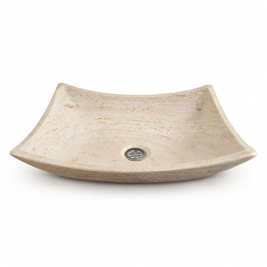 Ovalín Pañuelo Beige Travertino 45 x 35 x 12cm | Lavabo de Mármol para Baño