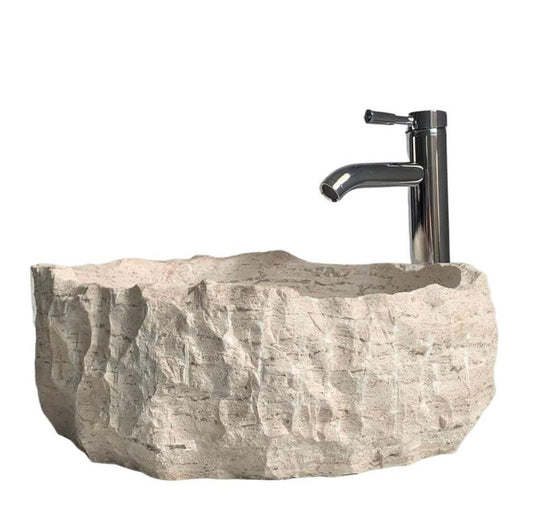Ovalín Rustico Beige Travertino 40cm x 12cm | Lavabo de Mármol para Baño